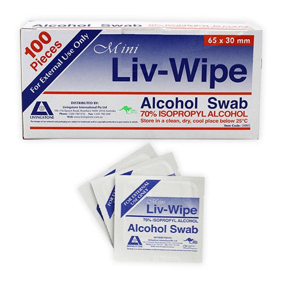 Livingstone Liv-Wipe Alcohol Swabs - 70% Alcohol 100/Box